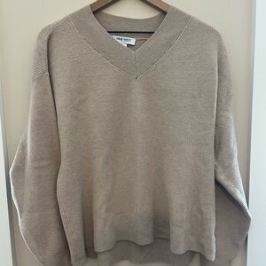 Nine West Beige Ribbed V-Neck Sweater